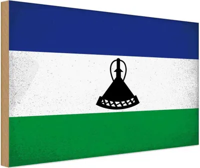 Produktbild von vianmo Holzschild 12x18 cm Lesotho Vintage Flagge Fahne Wappen