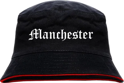 Produktbild von Manchester Anglerhut - Altdeutsche Schrift - Schwarz-Roter Fischerhut S/M SchwarzRot