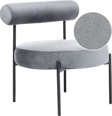 Obrázek produktu pro BELIANI Židle šedá sametové čalounění bez područek kulatý sedák černý kovový rám vintage design