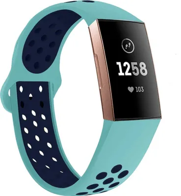 Produktbild von Strap-it Fitbit Charge 3 Sportarmband (Aqua/Dunkelblau) - Große: M/L