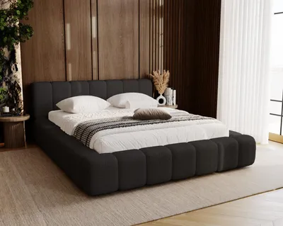 Obrázok produktu pre Čalúnená posteľ 180x200 Bolonia s kovovým roštom - Dvojposteľ Boucle s úložným priestorom, hrubou penou, posteľ 180 x 200 cm Čierna