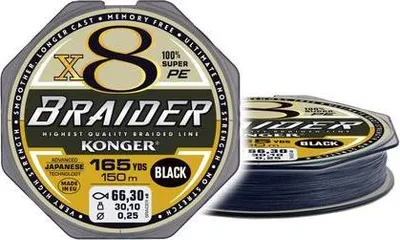 Produktbild von Konger X8Braider Angelschnur 0,18mm 150m SCHWARZ STARK GLATT 1 Packung |250148018