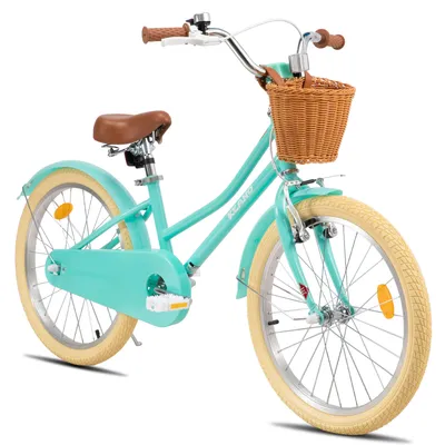 Productafbeelding van KEANO Prinses kinderfiets voor meisjes, verkrijgbaar in de maten 12, 16 en 20 inch, met rieten mandje, dubbele rem en kettingbeschermer