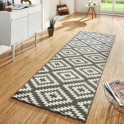 Produktbild von Kurzflor Teppich Läufer Nordic grau creme, Größe:80x200 cm