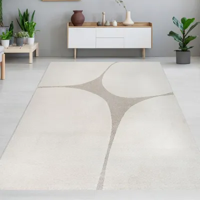 Image de Tapis minimaliste effet haut-bas à motif abstrait crème Taille - 140 x 200 cm