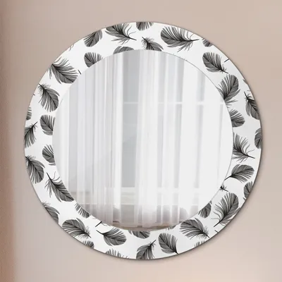 Produktbild von Wohnzimmer Spiegel - Mirror zum Wandspiegel Schlafzimmer – Schminkspiegel - Federn - Rund: Ø60 cm