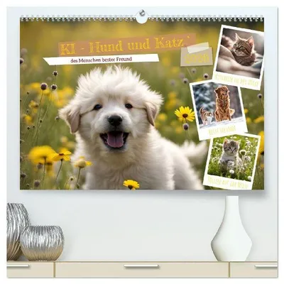 Produktbild von KI - Hund und Katz `des Menschen bester Freund (hochwertiger Premium Wandkalender 2026 DIN A2 quer), Kunstdruck in Hochglanz