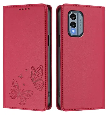 Produktbild von Lederhülle für Nokia X30, Schmetterling Prägung Leder Brieftasche Schutzhülle mit Ständer Rot