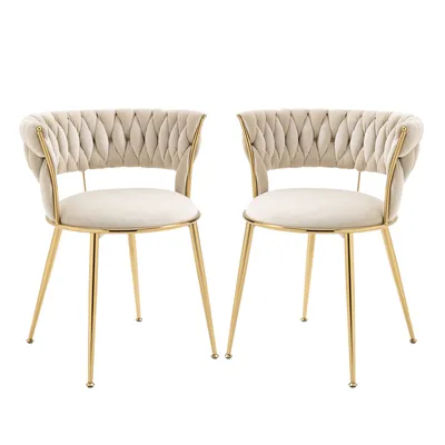 Produktbild von Abrihome Esszimmerstühle 2er-Set Polsterstuhl Wohnzimmerstuhl aus Samt & Goldene Metallbeine, Beige