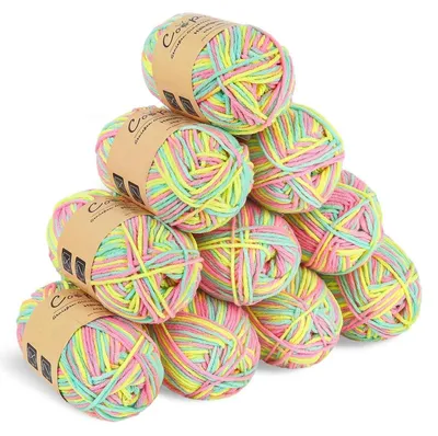 Produktbild von Häkelgarn Farbverlauf 10x45g Milchfaser Baumwolle 5-Fädig Rosa Grün