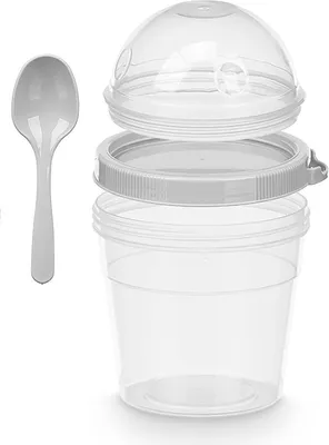 Produktbild von MÜSLIBECHER + Löffel und Deckel 500ml Müsli to go Joghurtbecher Becher Yoghurt Obst 80 (Grau)