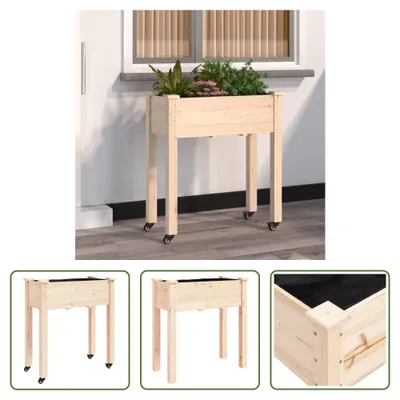 Obrázok produktu pre The Living Store Kvetináč s vložkou a kolieskami 71x37x80 cm z masívneho jedľového dreva