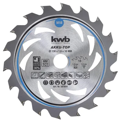 Produktbild von kwb Kreissägeblatt 130 x 16 mm, leichtgängig, speziell für Akkumaschinen, Sägebl