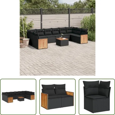 Produktbild von The Living Store 11-tlg. Garten-Sofagarnitur mit Kissen Schwarz Poly Rattan