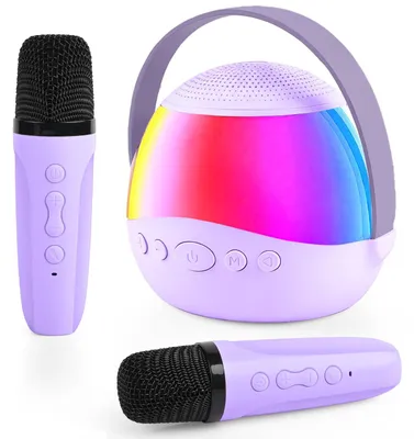 Zdjęcie produktu dla Zestaw karaoke dla dzieci - 2 bezprzewodowe mikrofony - Bluetooth - Fioletowy - dla dzieci i dorosłych
