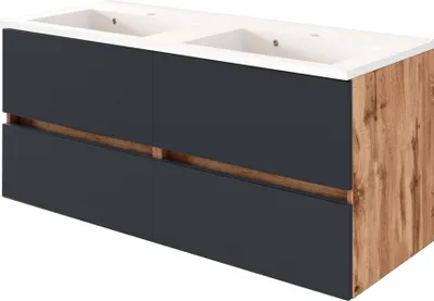Produktbild von Badezimmer Doppelwaschtisch 120 cm mit Waschbecken LOUROSA-03 in Wotaneiche Nb. mit matt grau, B/H/T: ca. 120/56/47 cm