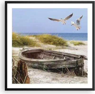 Produktbild von Gerahmtes Poster - Schwarzer Rahmen - Strand Möwen £ódŸ - 60x60 cm - Wand Bild - Wanddeko - Wandbilder - Kunstposter - Wandposter - Bilderrahmen - Bilder - Kunstdruck - Wandbild - P2BAC60x60-4170