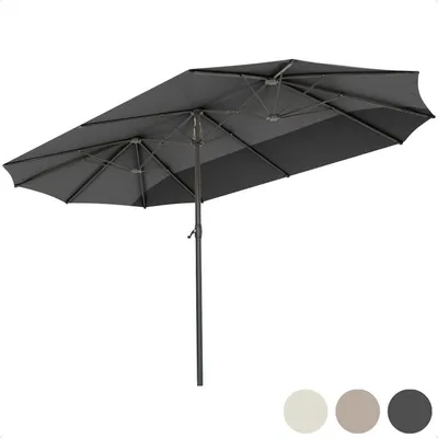 Zdjęcie produktu dla LifeGoods LifeGoods podwójny parasol - 270x460cm - do 15 osób - wodoodporny - z pokrowcem - ciemnoszary