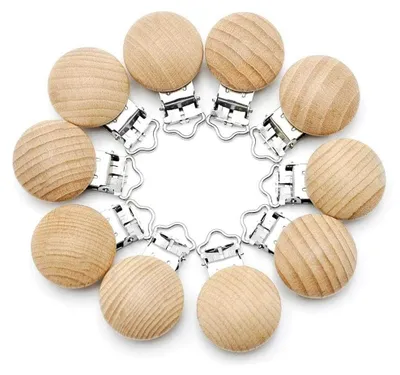 Zdjęcie produktu dla Smoczek do zawieszki - Drewniany klips do smoczka - Naturalne drewno - 10 sztuk