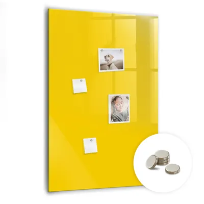 Produktbild von Magnetische Wandtafel aus Glas mit gebogener Vorderseite – Memotafel – Enthält 5 Magnete – 70x100 cm – Farbe: Hellgelb