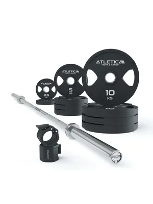 Produktbild von ATLETICA Langhantel Set | Sigma Starter | Sigma Training Langhantel | 65 kg Dual-Gripper Plates | Pro Collars | Dein Einstieg in die Welt des Kraftsports