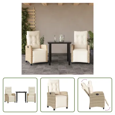 Produktbild von The Living Store 3-tlg. Garten-Essgruppe mit Kissen Beige Poly Rattan