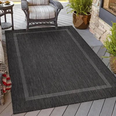 Produktbild von Homebyhome In- & Outdoor Teppich - Wetterfestes Flachgewebe in Sisal-Optik mit Bordüre, Küchenteppich, Terrasse, Wohnzimmer Grösse: 80x250 cm