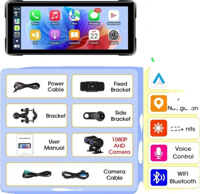 Obrázek produktu pro Navigace pro motocykly a Carplay, vodotěsné provedení, bezdrátové připojení, 7palcový DVR Carplay