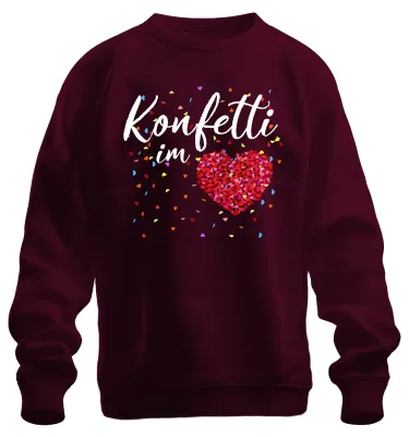 Obrázok produktu pre Konfety v srdci, karneval, láska, darček, bláznivé dni, farebné, uni mikina, bordová, XXL
