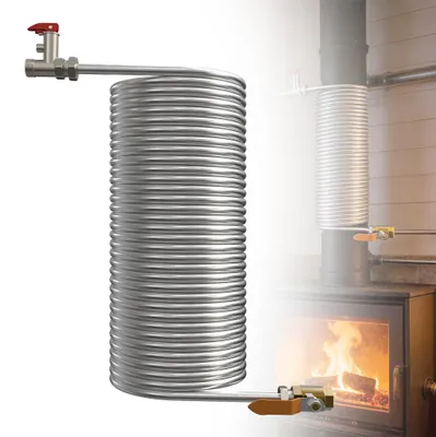 Obrázek produktu pro LZQ Výměník tepla pro krbová kamna, nerezová ocel 304, délka 14 m, průměr 12 x 1 mm, 33 závitů, mosazná přípojka 1/2 palce, pro ohřev vody v krbových kamnech