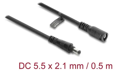 Productafbeelding van DELOCK verlengkabel, 5,5 x 2,1 mm stekker naar connector, 0,5 meter, zwart.