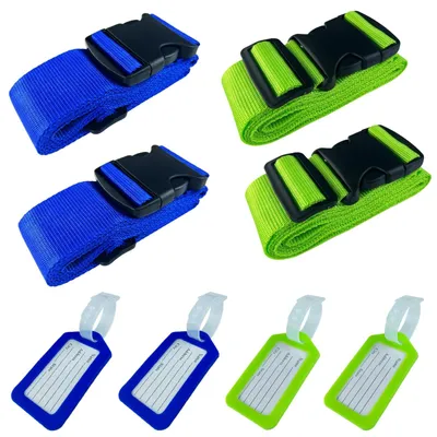 Productafbeelding van Kofferriem bagageriem kofferband - Set van 4 - Groen en blauw - Bagagelabels - Voor koffer en reistas