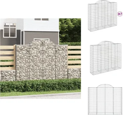 Productafbeelding van vidaXL Gabionen met boogvorm, 7 stuks, 200x50x160/180cm, verzinkt staal - Bloempotten en plantbakken