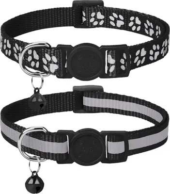 Image de Collier chat réfléchissant avec clochette 2-pièces 19-32cm noir