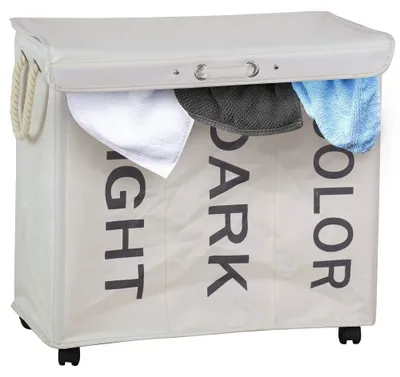 Image de Panier à linge pliable avec 3 compartiments et roulettes