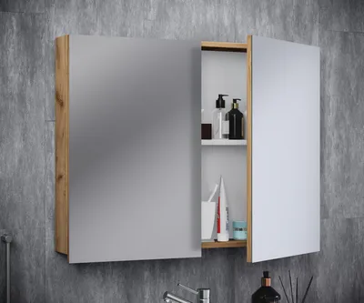 Produktbild von VCM Badschrank zeitlos | Maße ca. H. 59 x B. 60 x T. 12 cm | Zwei Drehtüren | Spiegelschrank - Badinos 59 x 60 cm