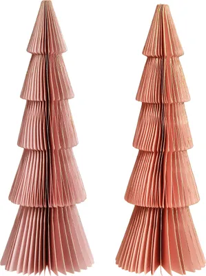 Produktbild von Tischdeko Tannenbaum Wabenpapier Apricot Gold 30cm 2er Set Weihnachten, 2 Stück