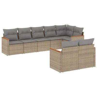 Produktbild von vidaXL 8-tlg. Garten-Sofagarnitur mit Kissen Beige Poly Rattan