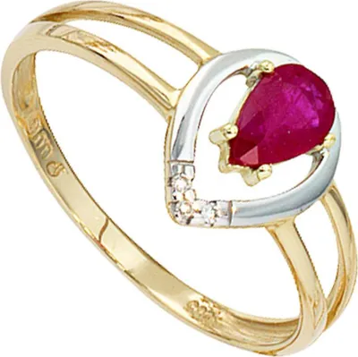 Produktbild von JOBO Damen Ring 585 Gold Gelbgold teilrhodiniert 3 Diamanten Brillanten 1 Rubin rot Größe 52