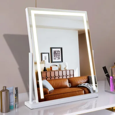 LED-Make-up-Spiegel 52x58 cm, Touch-Dimmer, 360° drehbar, weiß
