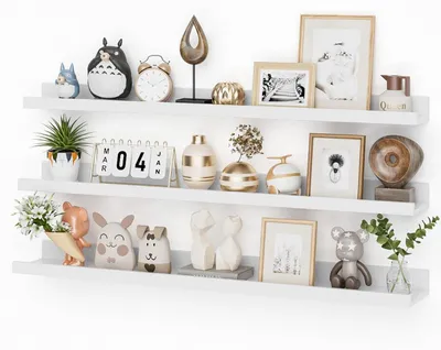 Image de Ensemble de 3 étagères murales blanches, 90 cm, en bois MDF