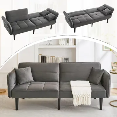 Produktbild von Sweiko 2-in-1 Verstellbares Schlafsofa – Zweisitzer mit Samtbezug, klappbaren Armlehnen & Schlaffunktion,ideal für kleine Räume