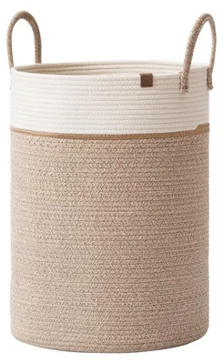 Image de Panier de rangement en corde de coton tressée – Grand panier en coton, panier à linge pour couvertures et jouets d'enfants, panier à linge de 58 litres pour la chambre d'enfant