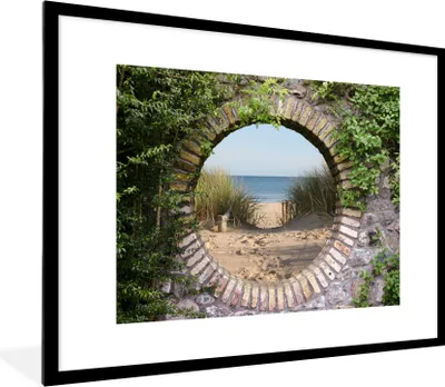 Produktbild von MuchoWow® Gerahmtes Poster Aussicht - Strand - Düne - Sommer 80x60 cm - Poster mit Schwarzem Bilderrahmen Wandposter Rahmen Foto Bilder - Schlafzimmer-Dekorationen - Fotoposter