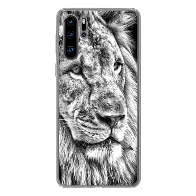 Produktbild von MuchoWow® Handyhülle Schutzhülle Hülle für Huawei P30 Pro Porträt - Löwe - Schwarz und weiß Silikon Softcase Handy Hülle - Schutzdeckel