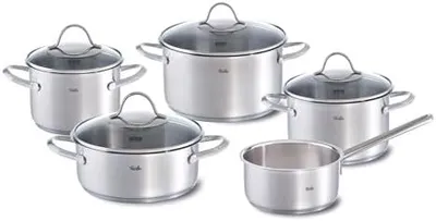 Produktbild von Fissler Palermo / Edelstahl-Topfset 5-teilig, Töpfe inkl. Glasdeckel (3 Kochtöpfe, 1 Bratentopf, 1 Stielkasserolle) – Induktion