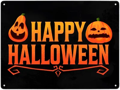 Produktbild von Happy Halloween Metallschild XXL in 28x38 cm mit lustigen Kürbissen