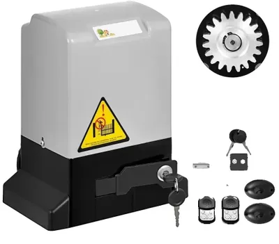 Produktbild von Automatischer Toröffner, Maximales Torgewicht 590 kg, Maximale Torlänge 12 m, Ausgangsdrehmoment 18 N.m, Laufgeschwindigkeit 13 m/min, Reichweite der Fernbedienung 30 m