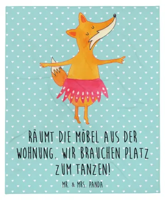 Produktbild von Mr. & Mrs. Panda Bettdecke Fuchs Ballerina - Türkis Pastell - Geschenk, Geburtstag, Kuscheldecke, Tagesdecke, Party, Füchse, Couchdecke, Bettüberwurf, Tanzen, Yeah, Decke