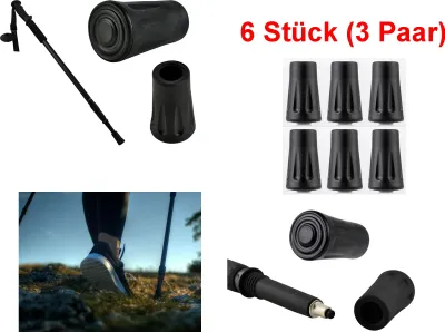 Produktbild von GKA 3 Paar (6 Stück) Walking Asphaltpads Gummipuffer Ersatzfüße für Trekking Stöcke Grip Pads Nordic Walking